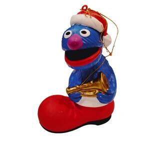Vintage Sesame Street Grover W Trumpet in Santa Boot 4" Christmas Ornament